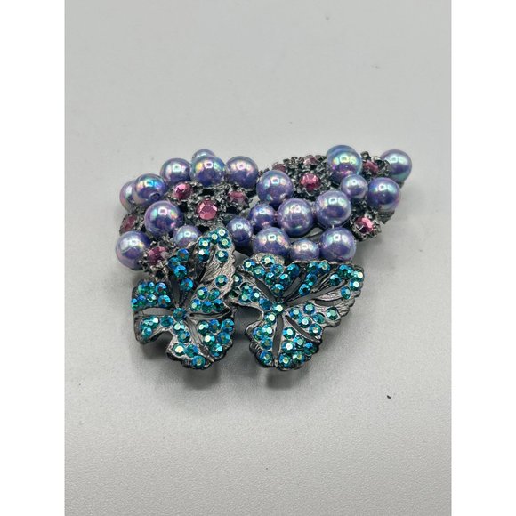 THELMA DEUTSCH Purple Pearls Grape Cluster Brooch Pin Borealis Aqua Rhinestones - Picture 10 of 11